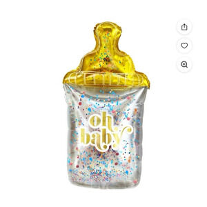 Packed Party Confetti Filled "Oh Baby" Balloon Baby Bottle Gold Multicolor